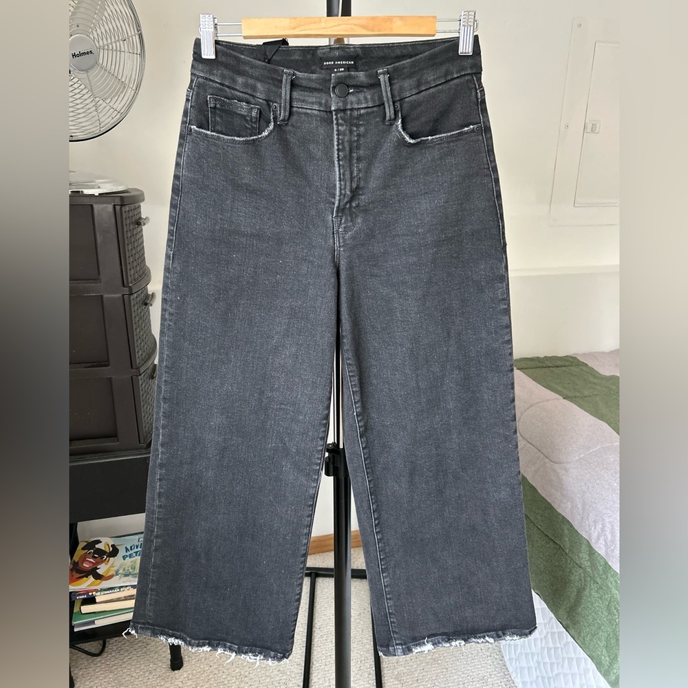 Good American Palazzo Crop Wide Leg Jeans Black NWT 8 29